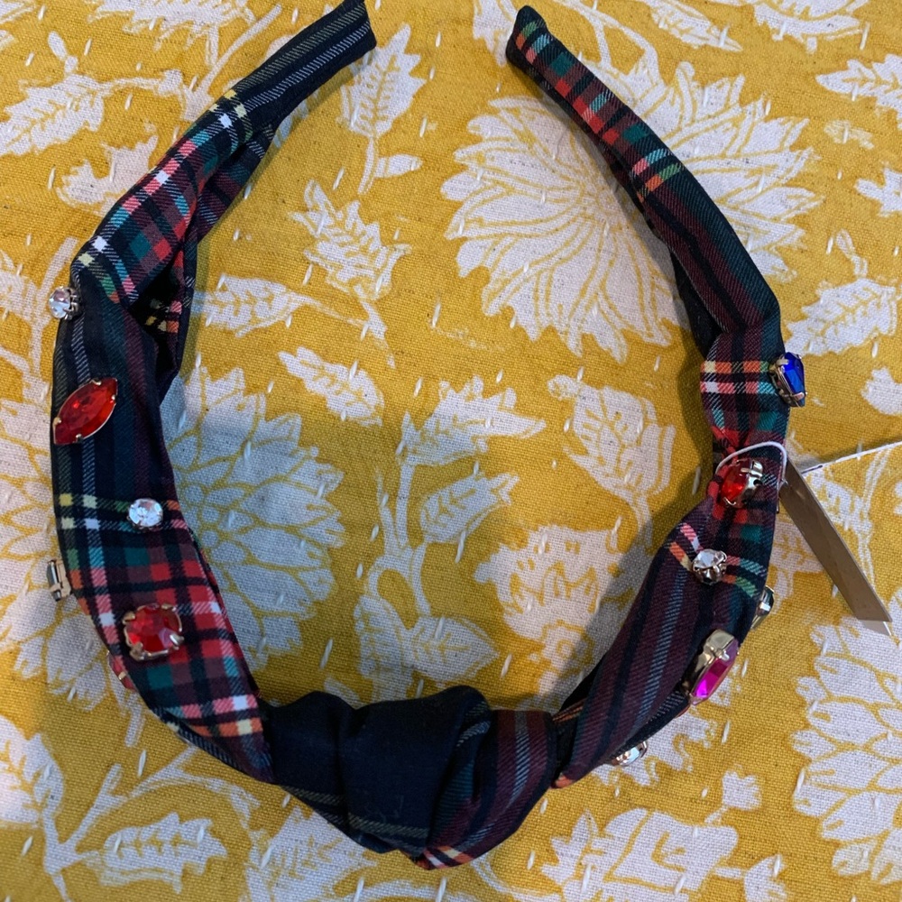 Jcrew Plaid Headband with Gem Accents